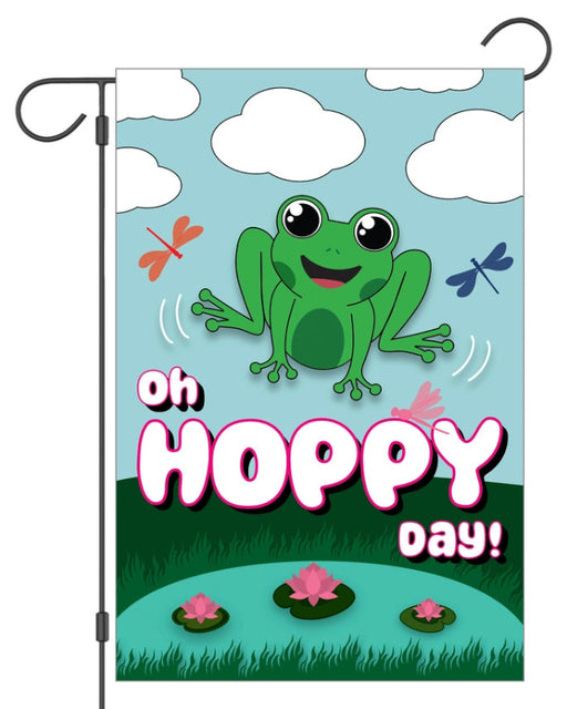 Oh Hoppy Day Frog Garden Flag