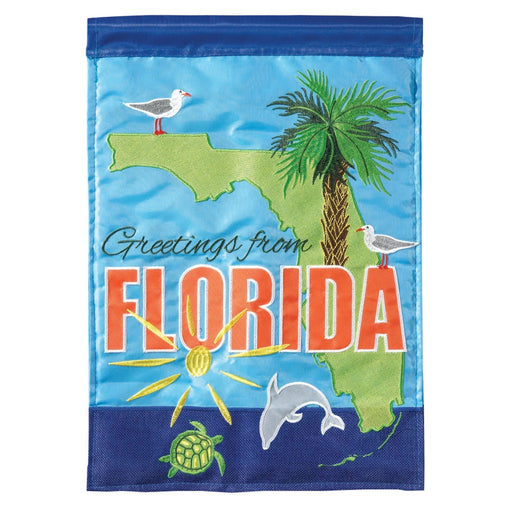 Greetings from Florida Applique Garden Flag