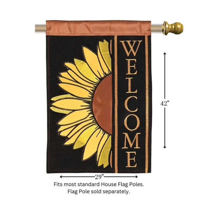 Black Sunflower Welcome Burlap Banner Flag