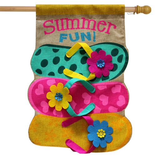 Summer Fun Flip Flops Shaped Burlap Banner Flag