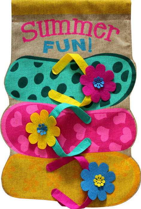Summer Fun Flip Flops Shaped Burlap Banner Flag