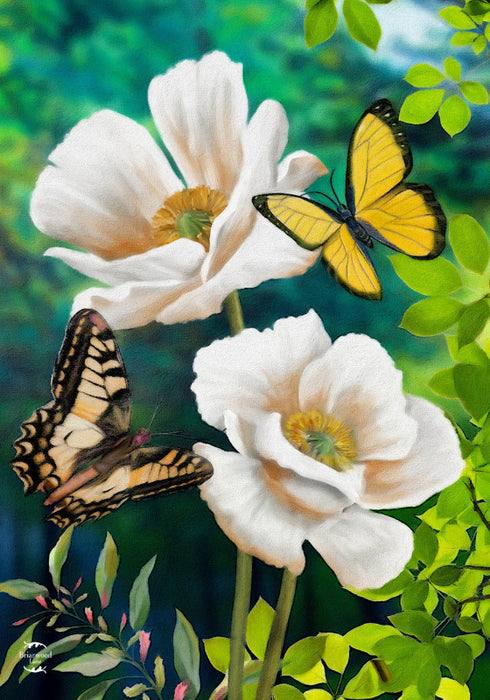 Butterflies and Poppies Banner Flag