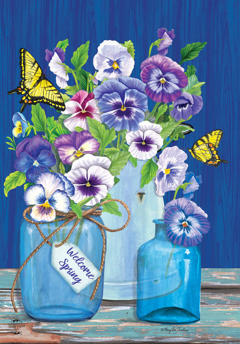 Butterflies and Pansies Banner Flag