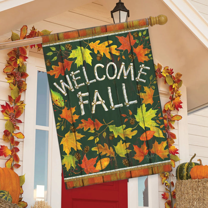 Welcome Fall Leaves Banner Flag