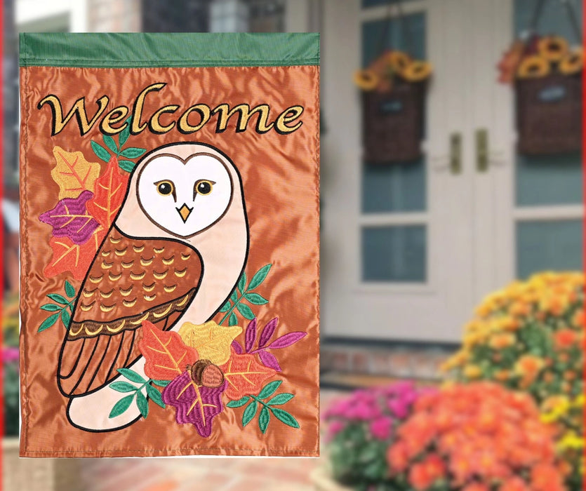 Owl in Fall Leaves Garden Flag