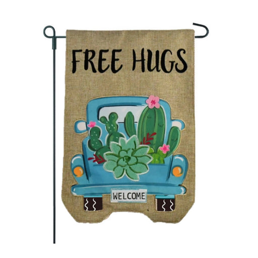 Free Hugs Cactus Burlap Garden Flag