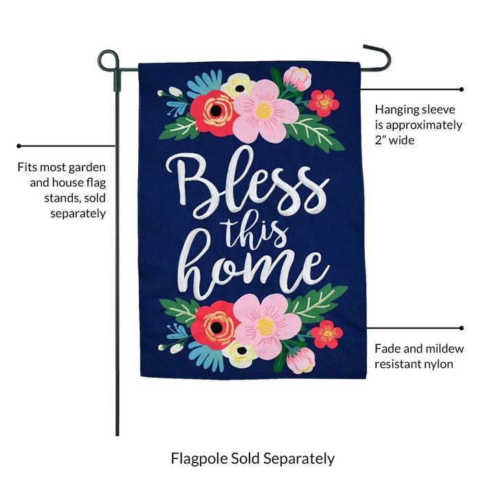 Bless This Home Floral Burlap Garden Flag