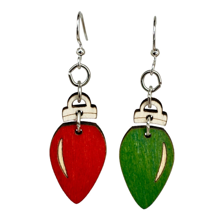Christmas Light Bulbs Wood Earrings