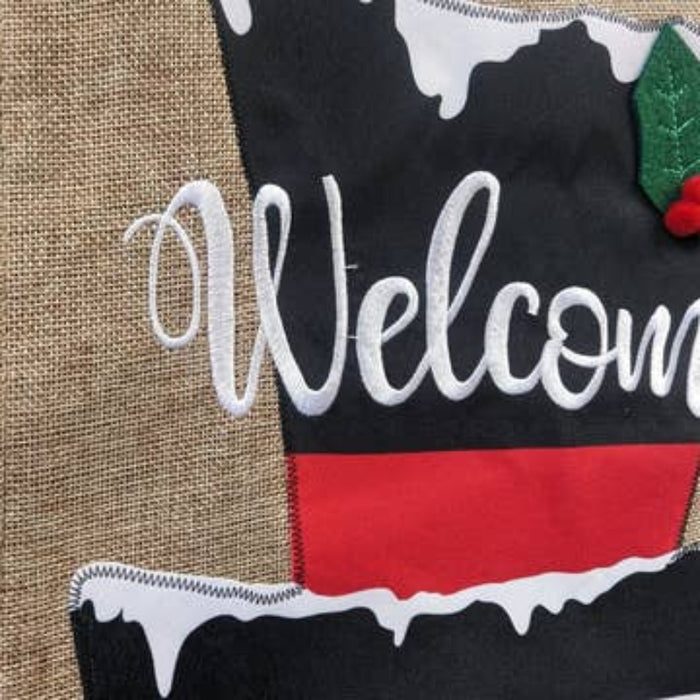 Snowman Top Hat Welcome Burlap Garden Flag