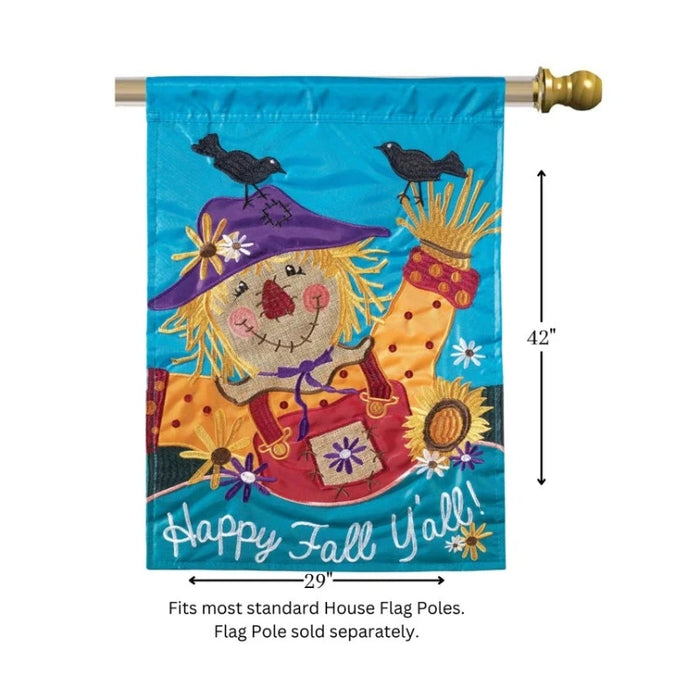 Happy Fall Y'all Scarecrow Applique Banner Flag