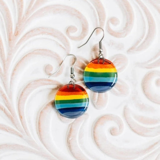 Round Glass Rainbow Dangle Earrings