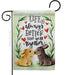 Decorative garden flag with two rabbits and a quote about life being better together with a watercolor background