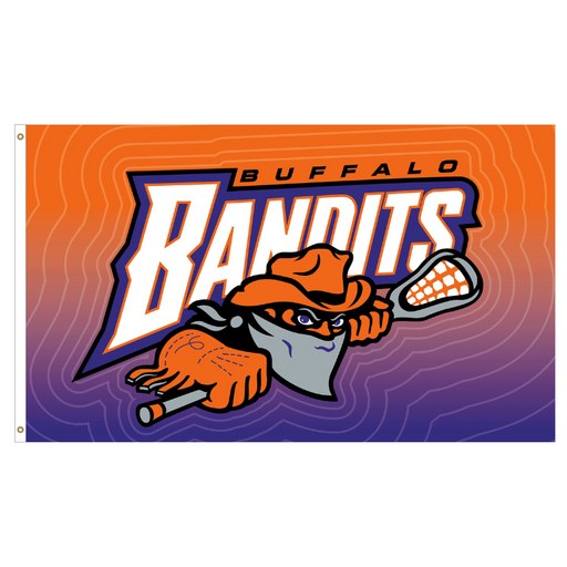 Buffalo Bandits logo flag with grommets on a gradient background
