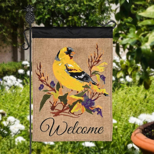 Welcome Goldfinch Burlap Garden Flag