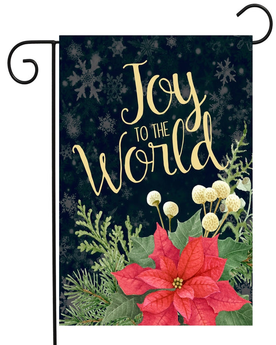 Joy to the World Poinsettia Black Garden Flag