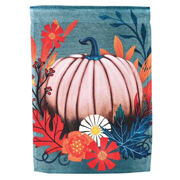 White Pumpkin With Teal Garden Flag