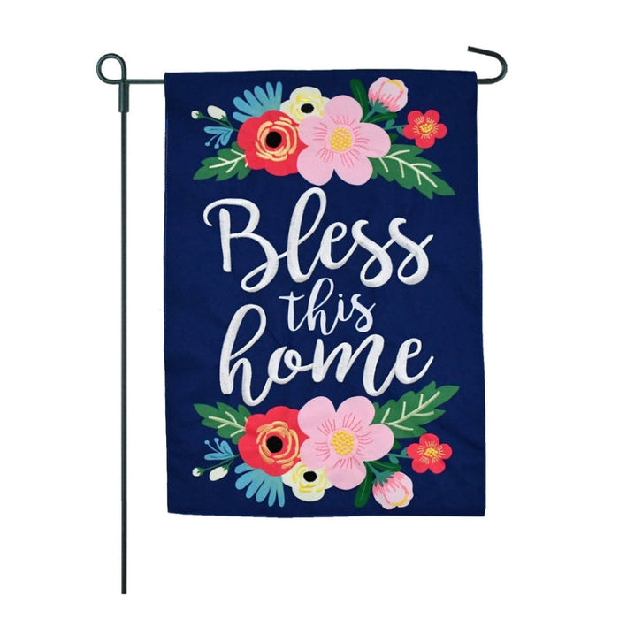 Bless This Home Floral Burlap Garden Flag