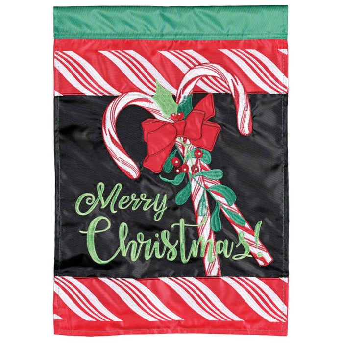 Merry Christmas Candy Cane Bow Applique Garden Flag