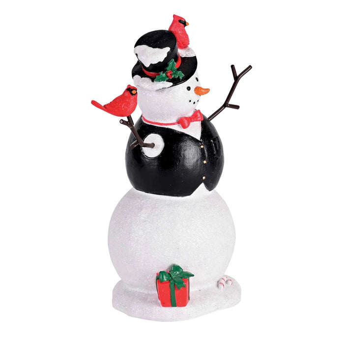 Glittery Snowman Figurine with Cardinals