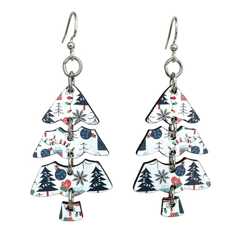 Patterned Christmas Tree Wood Earrings