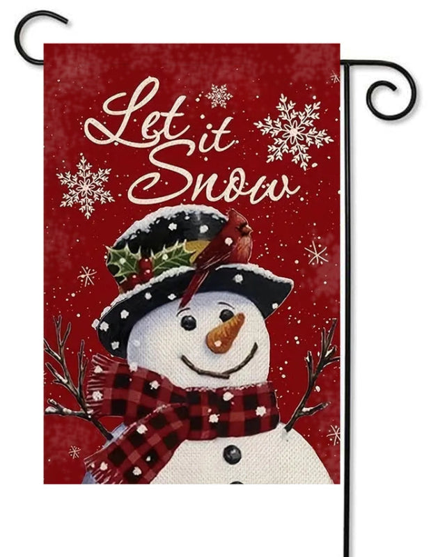 Let it Snow, Snowman On Red Garden Flag