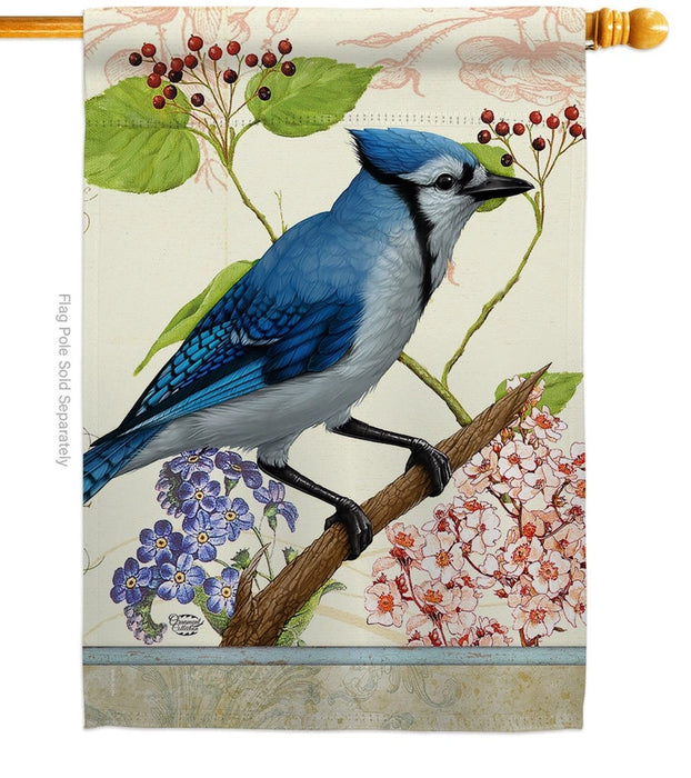 Blue Jay Floral Banner Flag