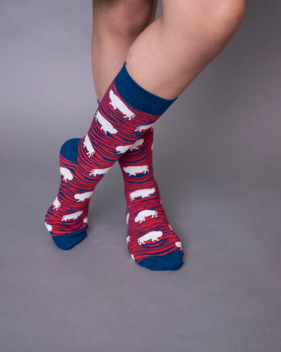 Red and Blue Zebra Buffalo Crew Socks