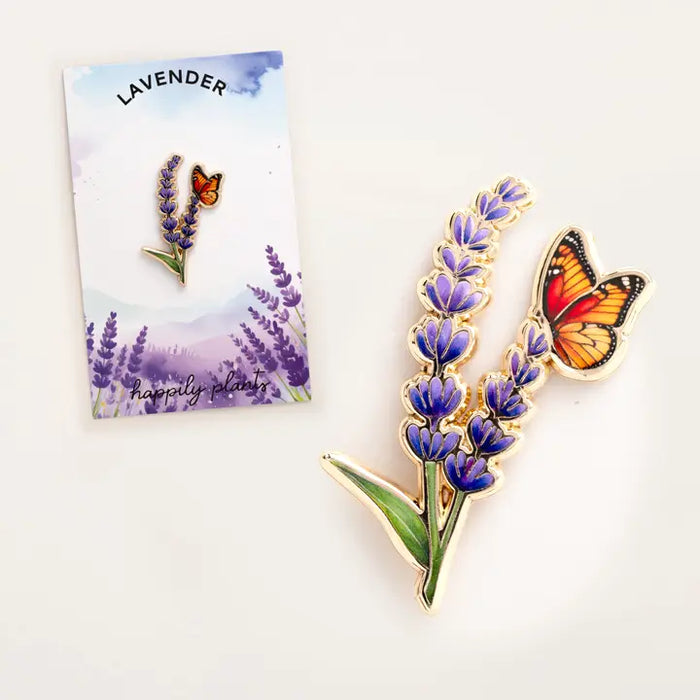 Lavender & Butterfly Enamel Lapel Pin