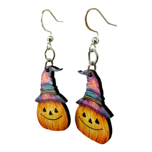 Watercolor Witch Pumpkins Wood Earrings