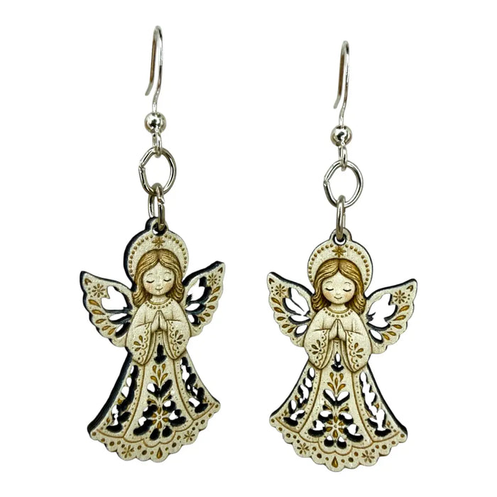 Christmas Angel Wood Earrings