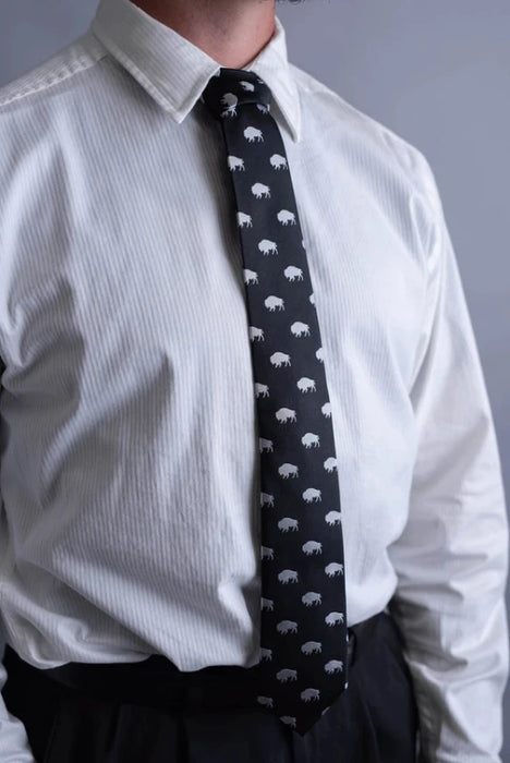 Black and White Buffalo Silk Neck Tie