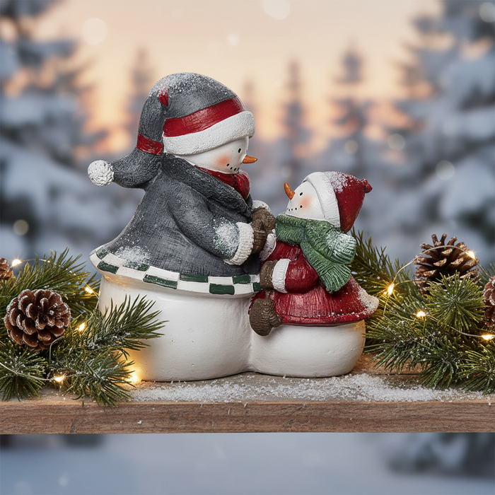 Bundled Up Snowmen Resin Figurine