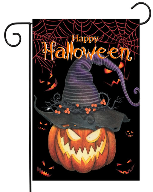 Spooky Happy Halloween Pumpkin w/ Hat Garden Flag