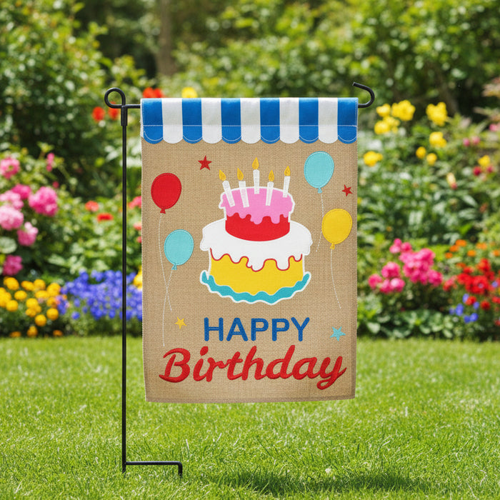 Birthday Cake Awning Burlap Garden Flag