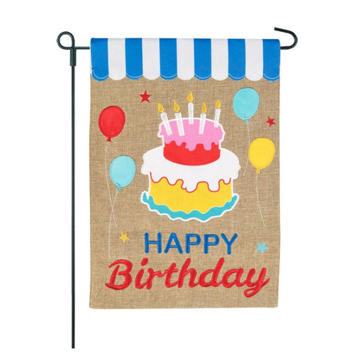 Birthday Cake Awning Burlap Garden Flag