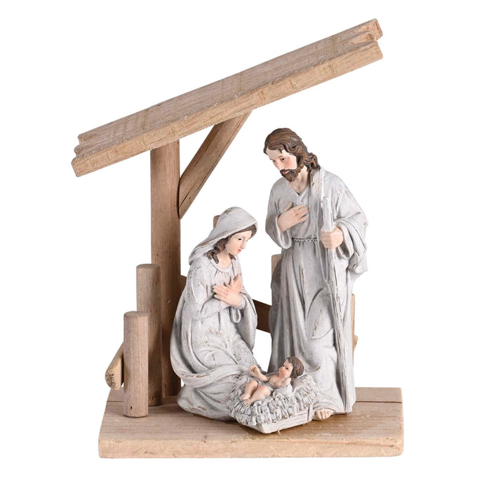 Holy Family in Wooden Creche Figurine