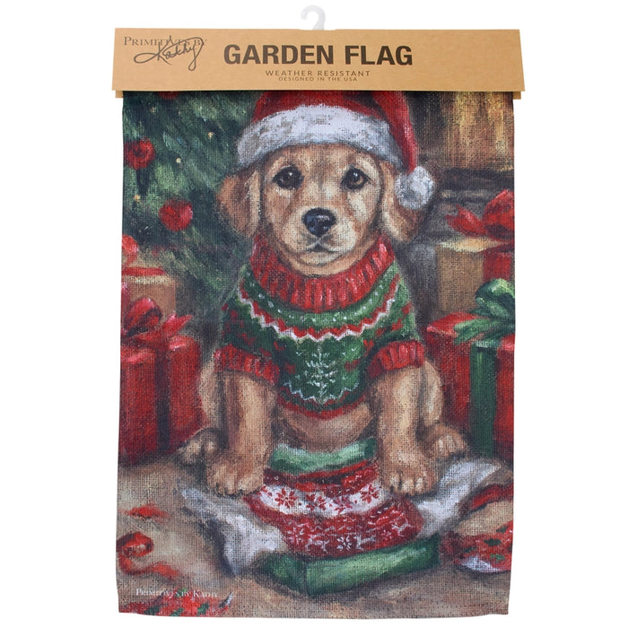 Christmas Puppy Mischief Garden Flag