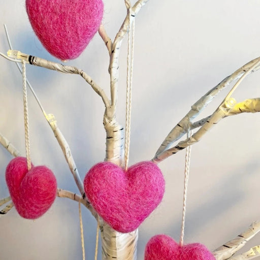 Pink Heart Felted Ornament - Made in the USA
