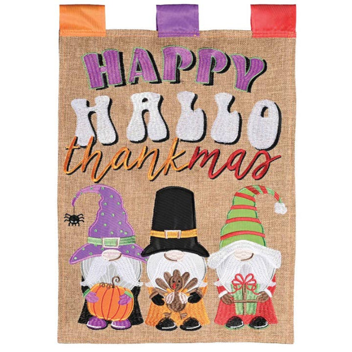 Happy Hallo-Thankmas Gnomes Garden Flag