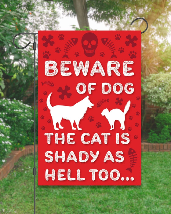 Beware of Dog & Shady Cat Garden Flag
