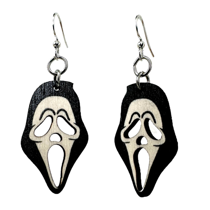 Ghostface Scream Wood Earrings