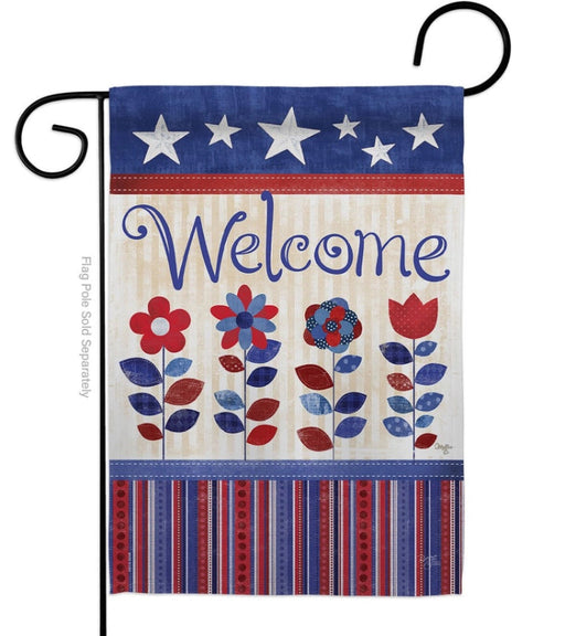 Welcome Patriotic Flowers Garden Flag