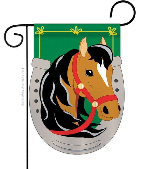 Derby Horse in Horseshoe Applique Garden Flag