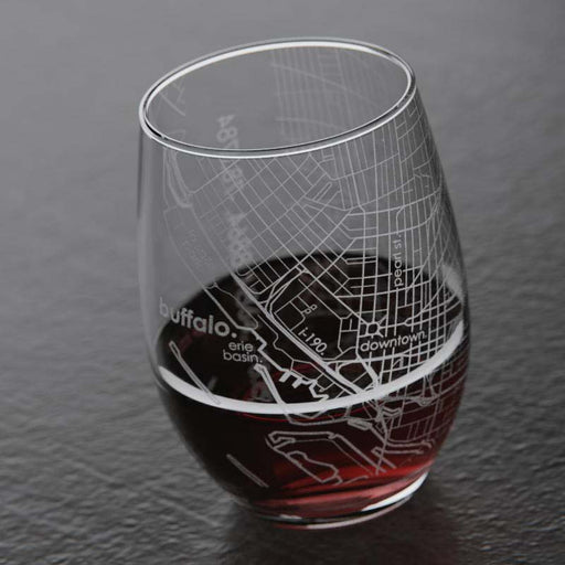 Buffalo NY Map Stemless Wine Glass