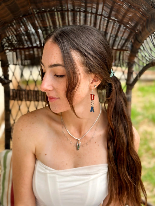 USA Letter Wood Earrings