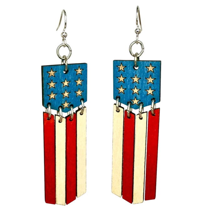 American Flag Dangle Wood Earrings