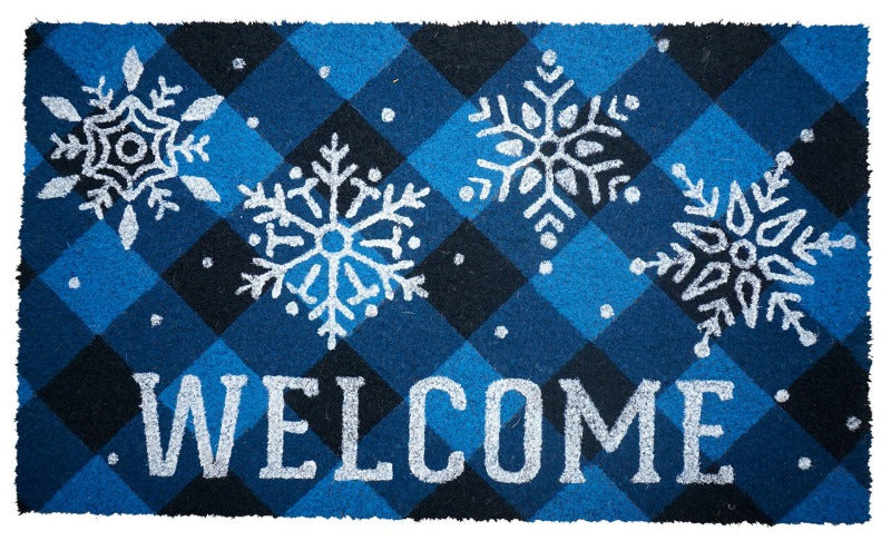 Checkered Snowflakes Coir Doormat