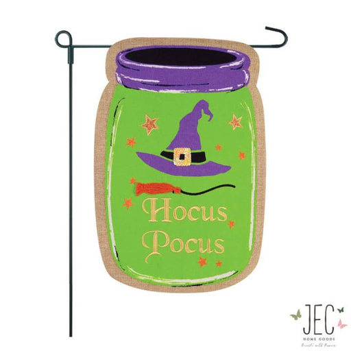 Hocus Pocus Witch Mason Jar Burlap Garden Flag