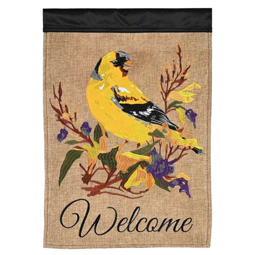 Welcome Goldfinch Burlap Garden Flag