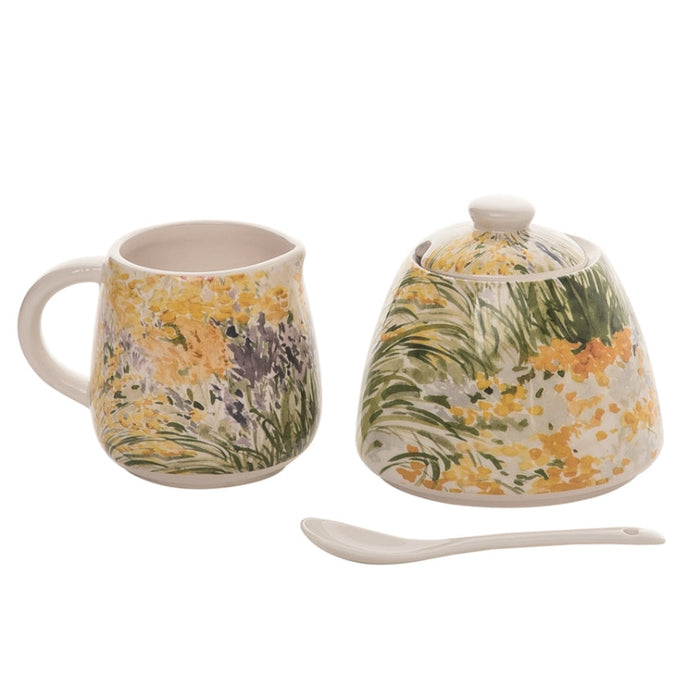 Yellow Lavender Sugar Holder and Creamer Ceramic Set